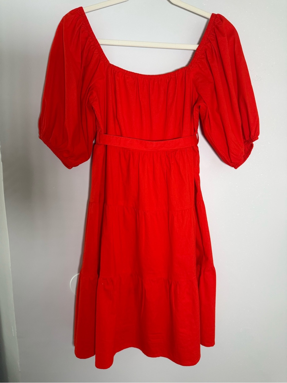 Sim & Sam Red Smocked Puff Sleeve Tiered Cottagecore Prairie Boho Midi Dress M